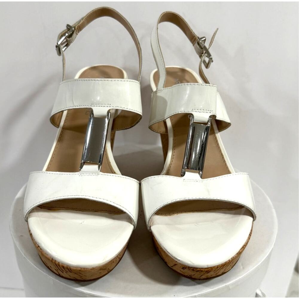 White Cork Platform Sandals Heels Arturo Chiang Slingback Women's 7M Bridal